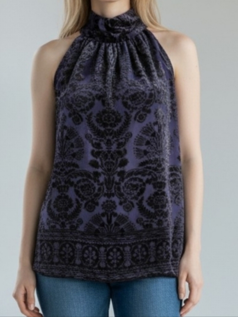 Max Studio Shirt in Blue With Black Velvet - S